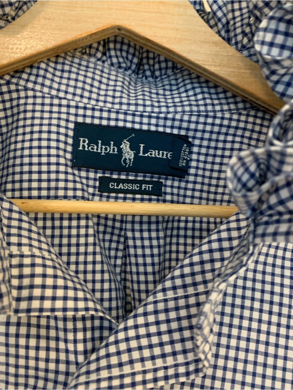 Ralph Lauren Navy and White Gingham Button-Down Shirt with Red Pony - Picture 3 of 7